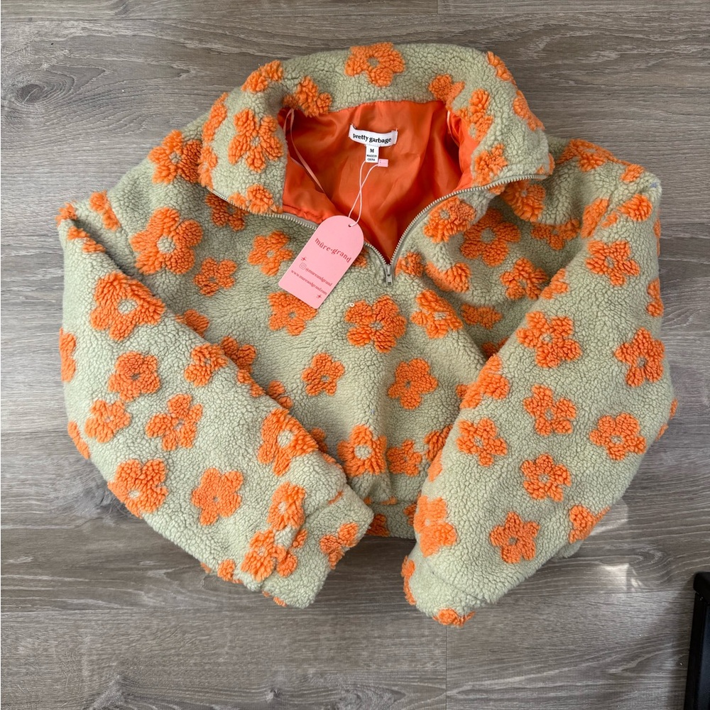 Floral Fleece Jacket with Satin Lining